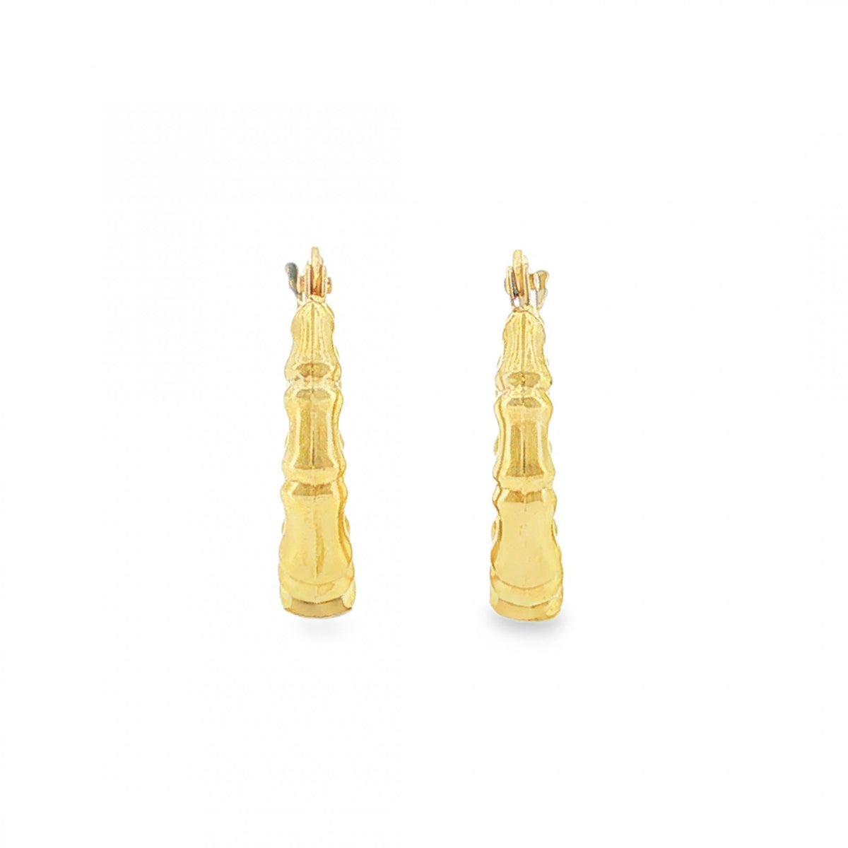 9ct Yellow Gold Bamboo Hoop Earrings - 4x19x18mm - 1.4g