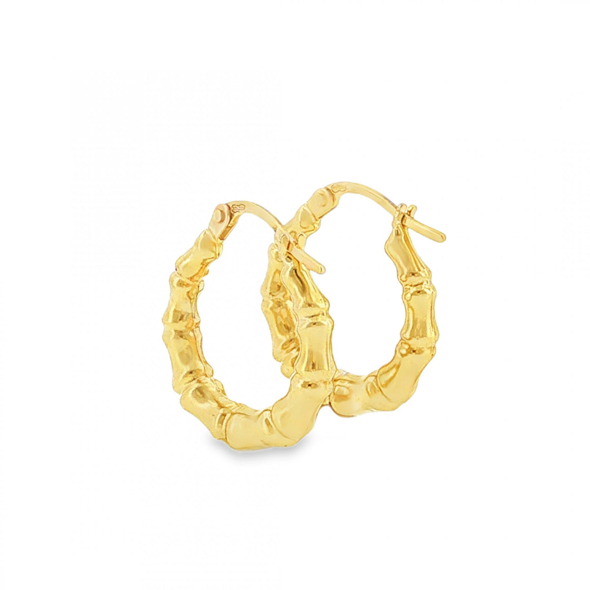 9ct Yellow Gold Bamboo Hoop Earrings - 4x19x18mm - 1.4g