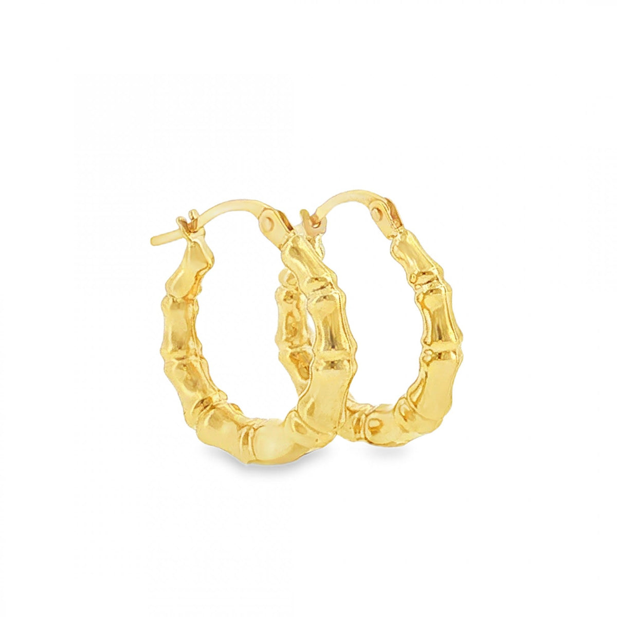 9ct Yellow Gold Bamboo Hoop Earrings - 4x19x18mm - 1.4g