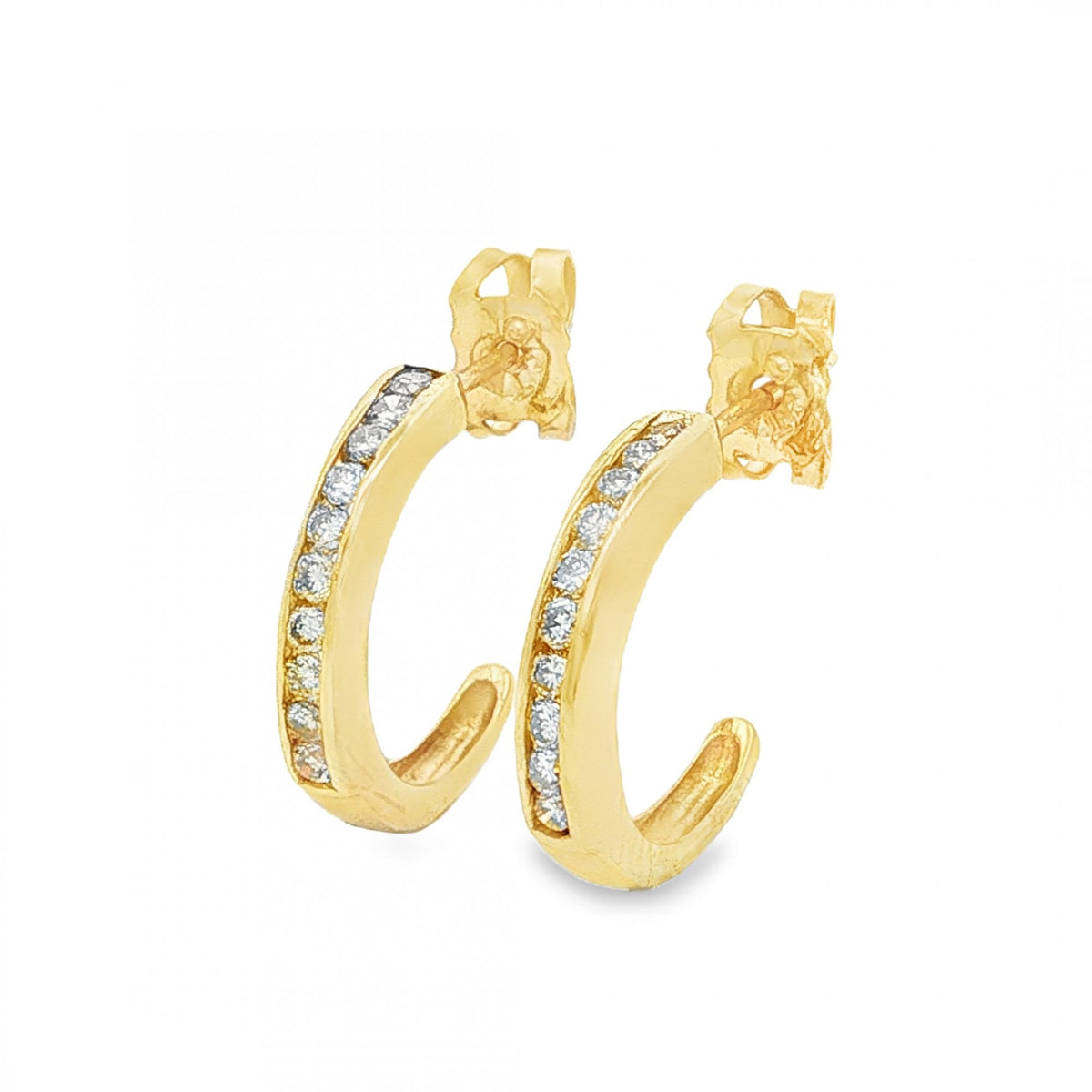 9ct Yellow Gold Diamond Half Hoop Earrings - 2.5x14x12mm -0.20ct