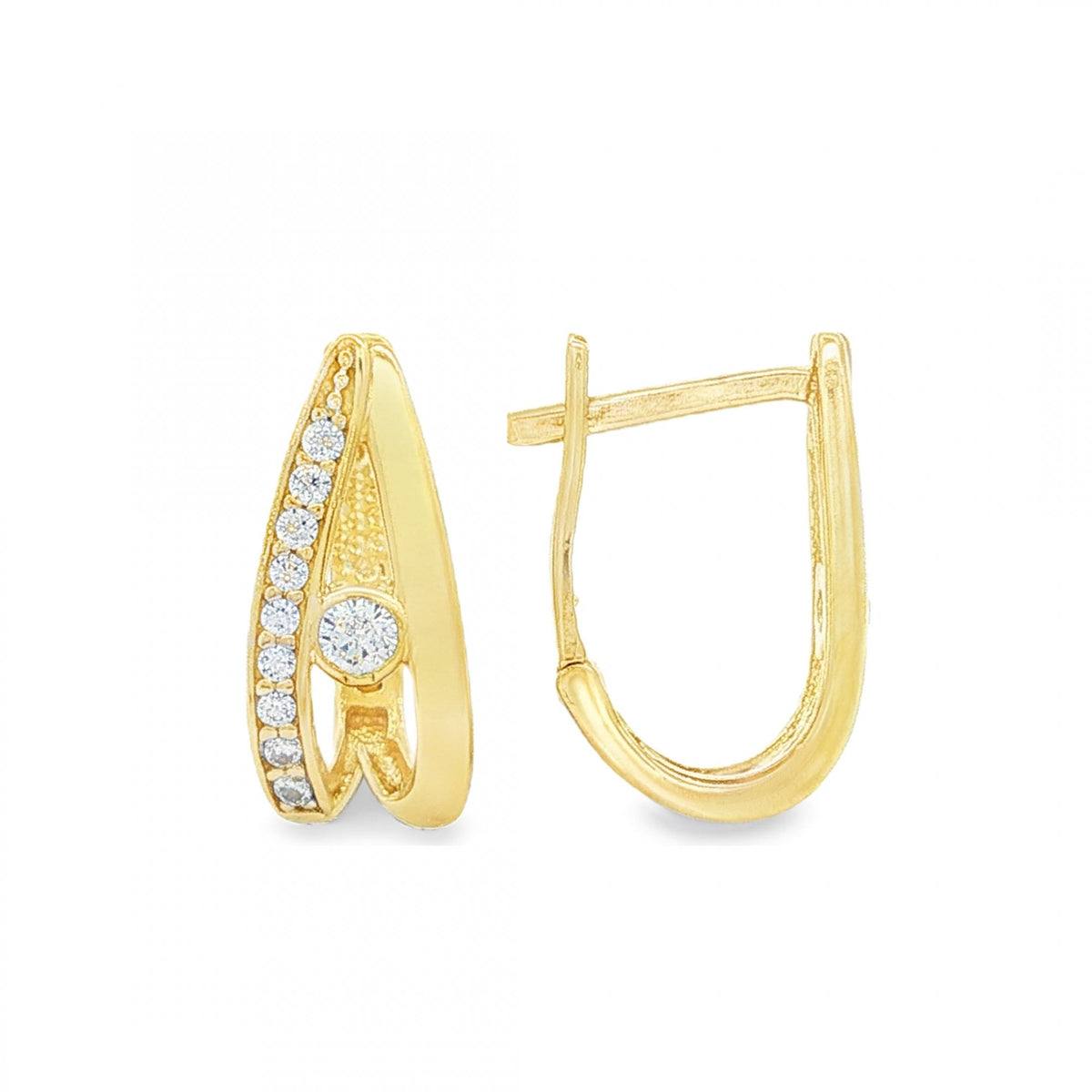14ct Yellow Gold CZ Split Loop Stud Earrings - 7x16x10mm - 2.8g