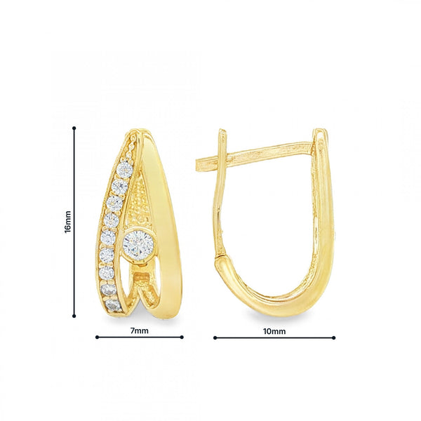 14ct Yellow Gold CZ Split Loop Stud Earrings - 7x16x10mm - 2.8g