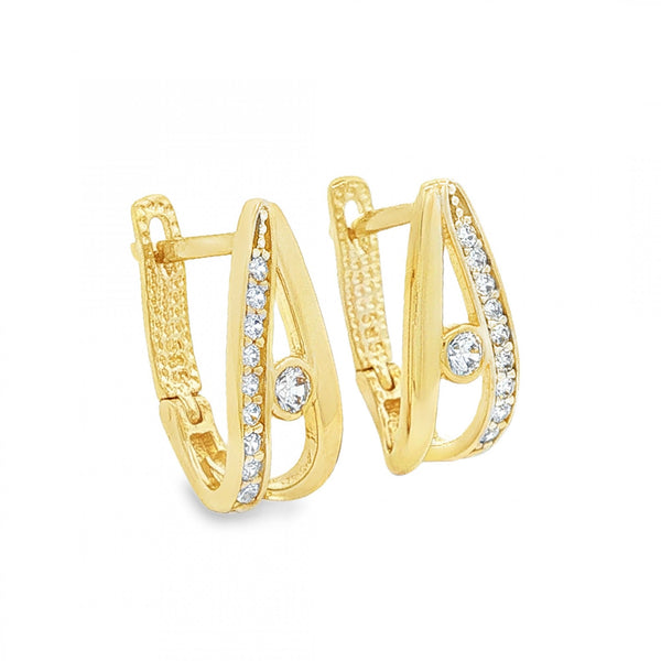 14ct Yellow Gold CZ Split Loop Stud Earrings - 7x16x10mm - 2.8g