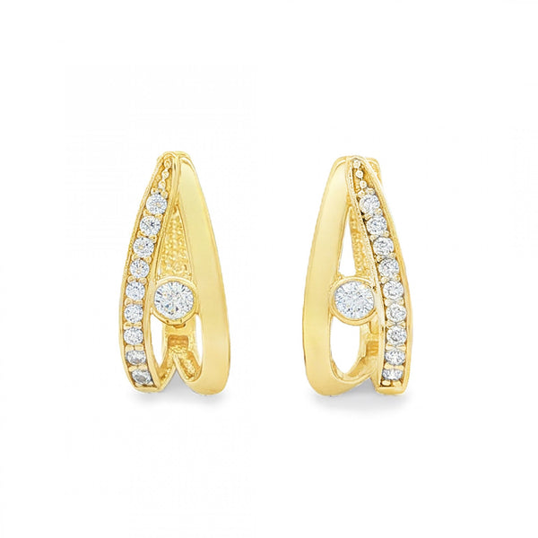14ct Yellow Gold CZ Split Loop Stud Earrings - 7x16x10mm - 2.8g