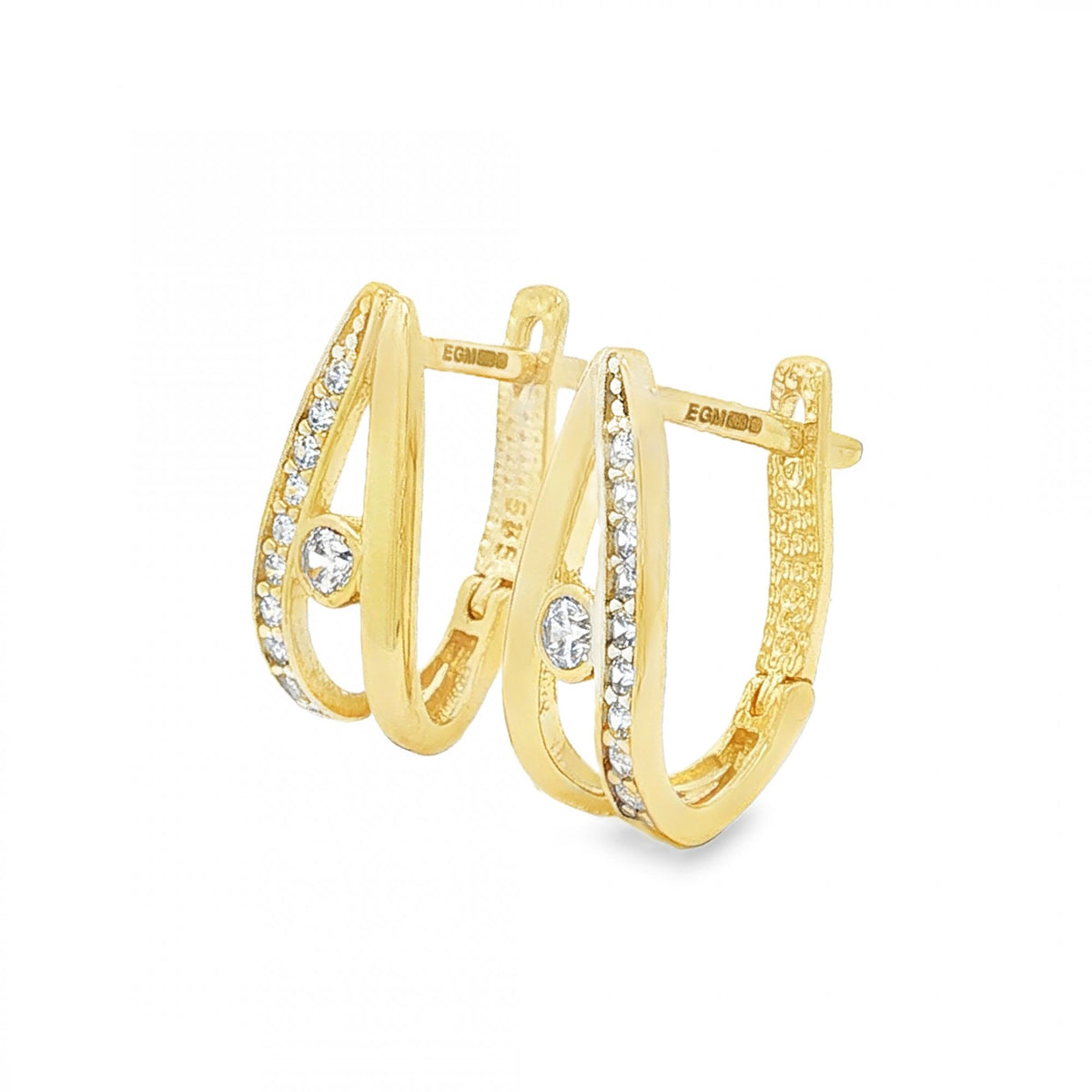 14ct Yellow Gold CZ Split Loop Stud Earrings - 7x16x10mm - 2.8g