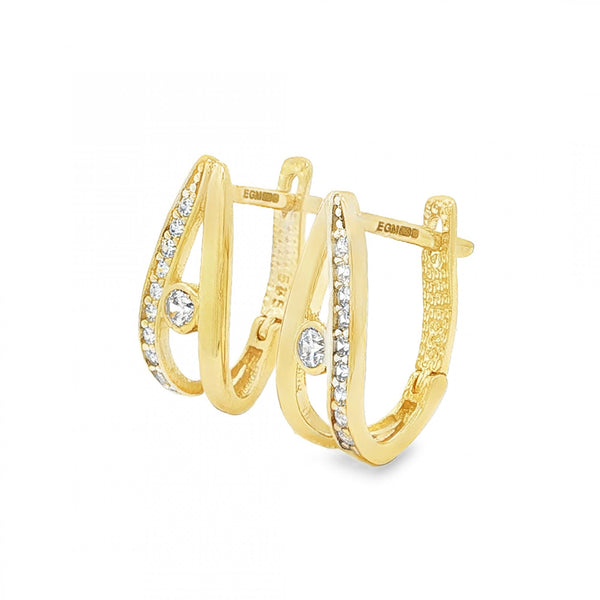 14ct Yellow Gold CZ Split Loop Stud Earrings - 7x16x10mm - 2.8g