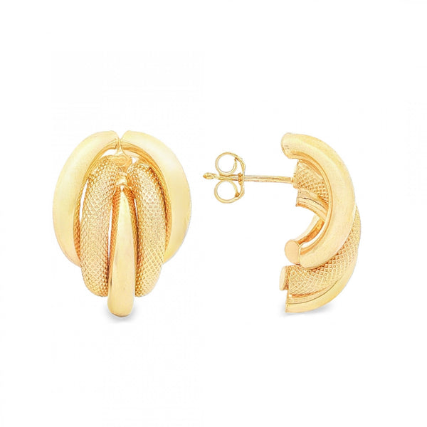 9ct Yellow Gold Half Hoop Stud Earrings - 15x22x9mm - 3.2g