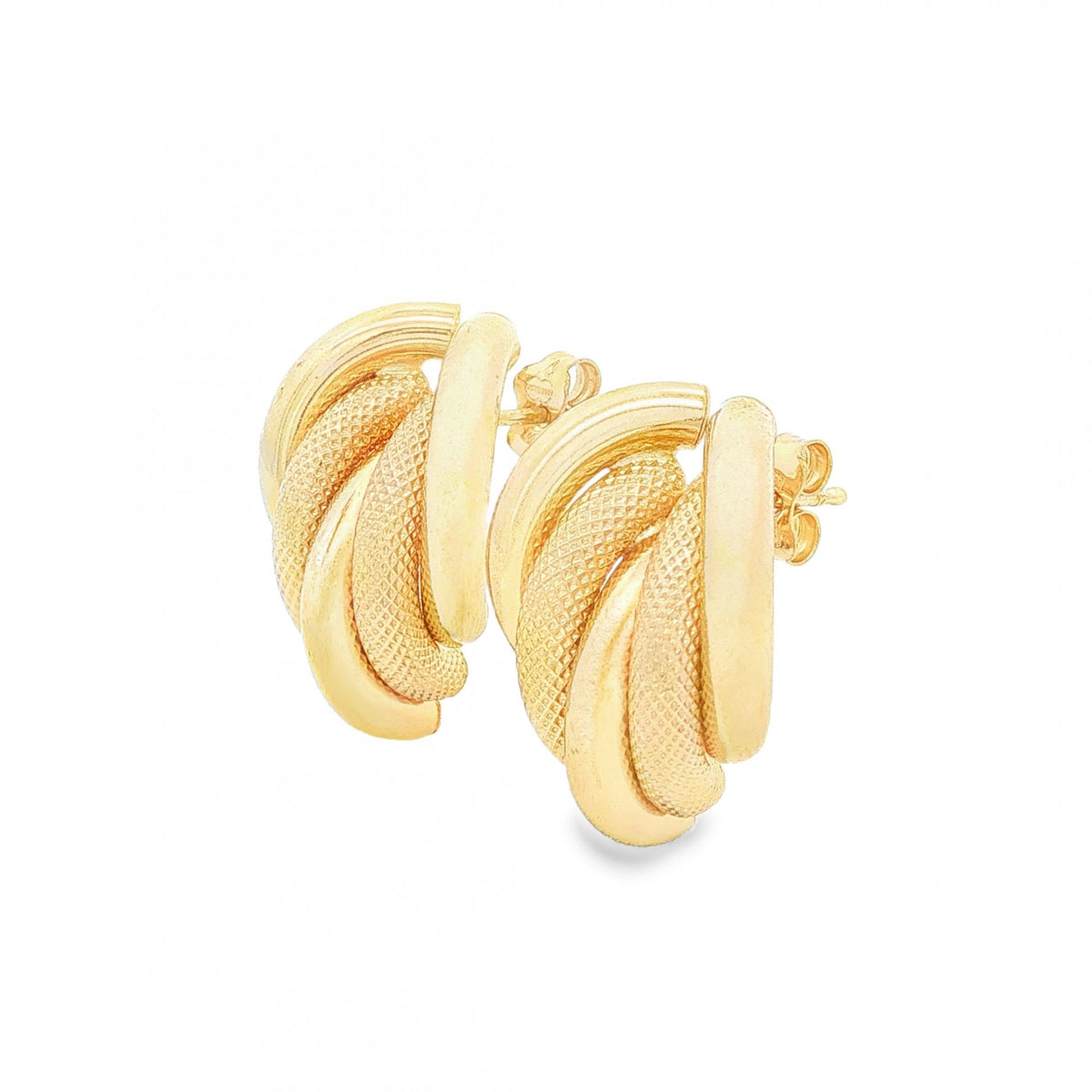 9ct Yellow Gold Half Hoop Stud Earrings - 15x22x9mm - 3.2g