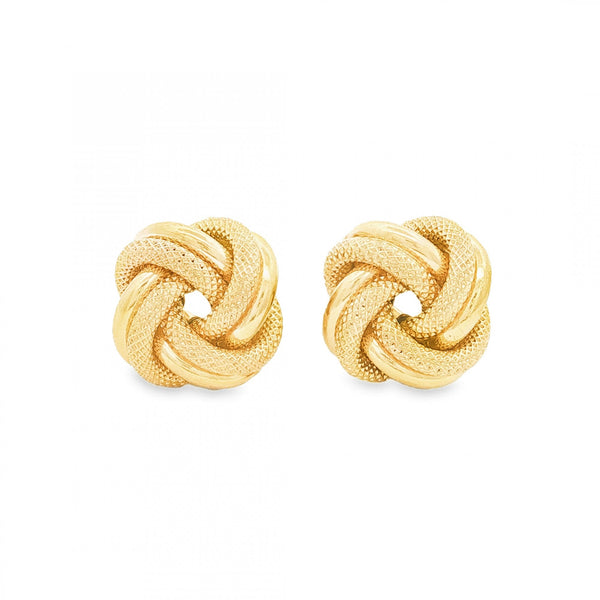 9ct Yellow Gold Double Tube Knot Stud Earrings - 13x13x9mm -3.1g
