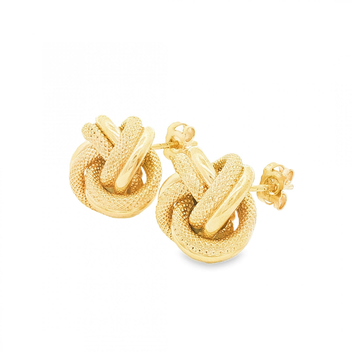 9ct Yellow Gold Double Tube Knot Stud Earrings - 13x13x9mm -3.1g