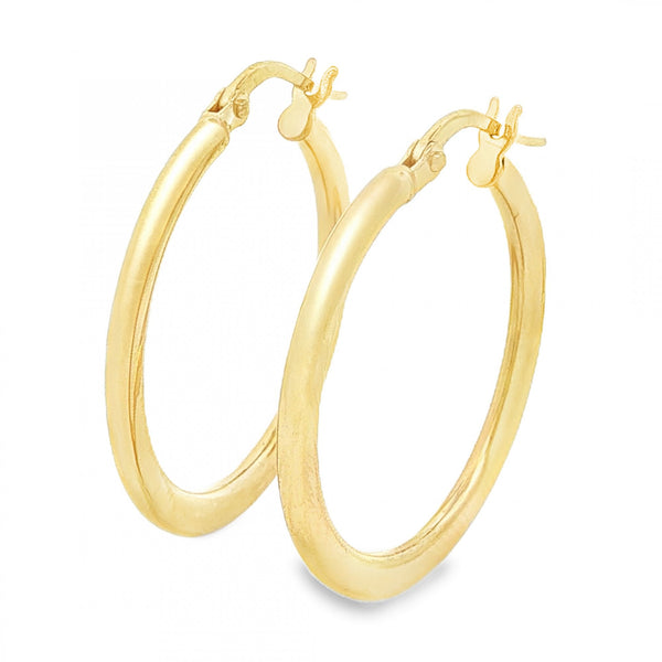 9ct Yellow Gold Graduated Plain Hoop Earrings - 2x26x24mm - 1.3g
