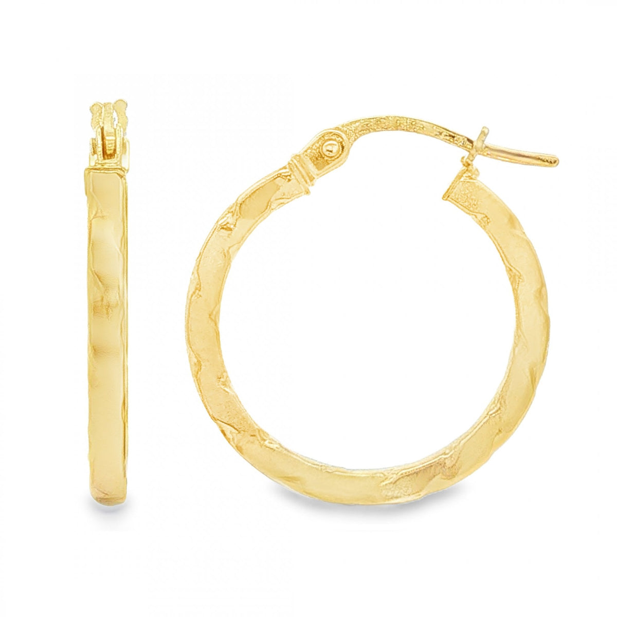 9ct Yellow Gold Square-Tube Twist Hoop Earrings -2x20x19mm -1.6g