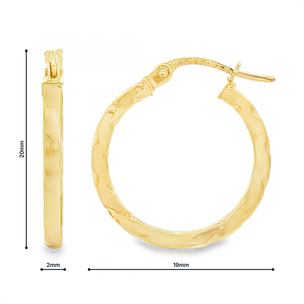 9ct Yellow Gold Square-Tube Twist Hoop Earrings -2x20x19mm -1.6g
