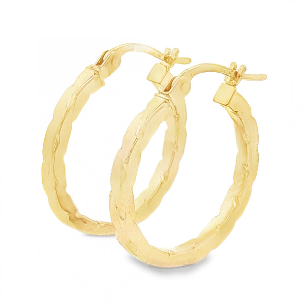 9ct Yellow Gold Square-Tube Twist Hoop Earrings -2x20x19mm -1.6g