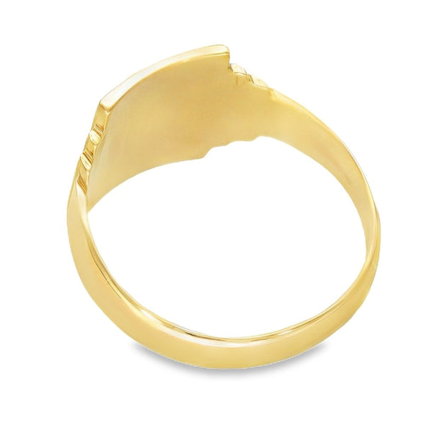 9ct Yellow Gold Rectangular Engraved Signet Ring - Size S½ -13mm