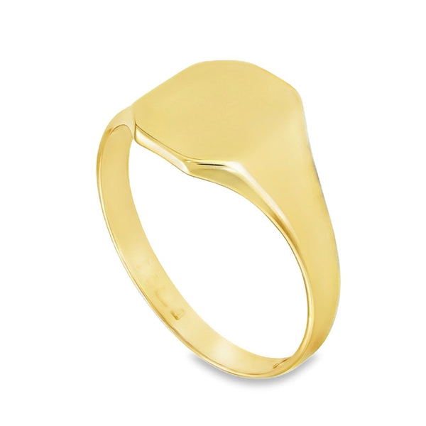9ct Yellow Gold Plain Octagonal Signet Ring - Size S - 11mm