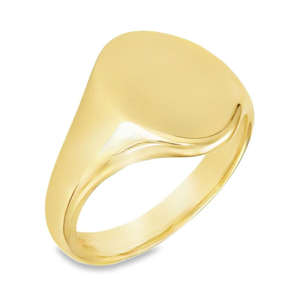 9ct Yellow Gold Plain Oval Signet Ring - Size R½ - 15mm
