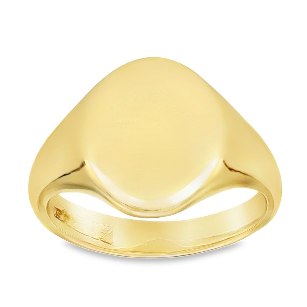 9ct Yellow Gold Plain Oval Signet Ring - Size R½ - 15mm