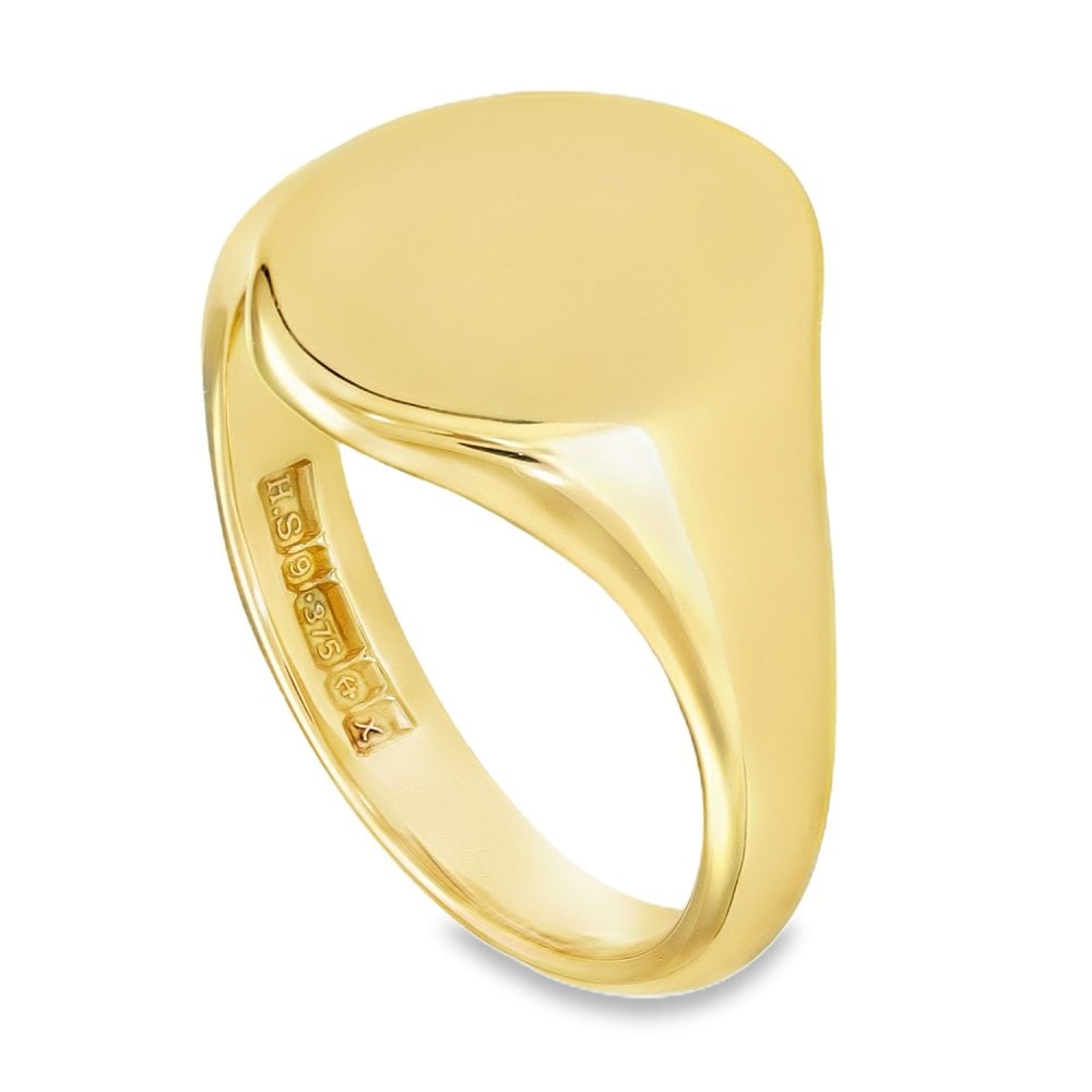 9ct Yellow Gold Plain Oval Signet Ring - Size R½ - 15mm