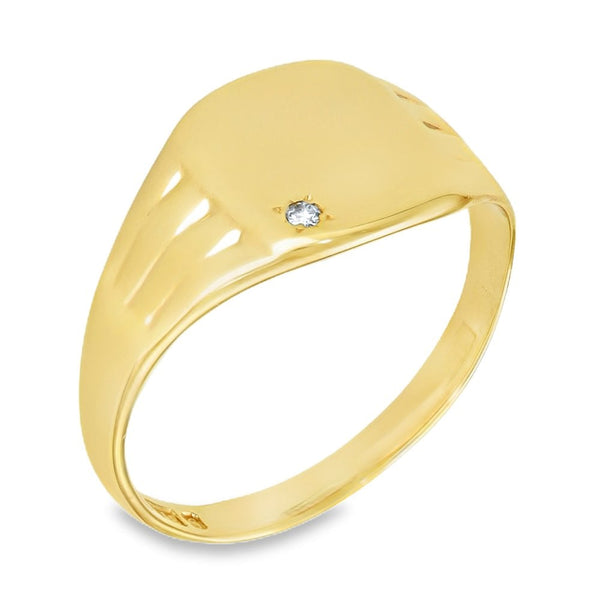 9ct Yellow Gold Diamond Cushion Signet Ring - Size U - 12mm