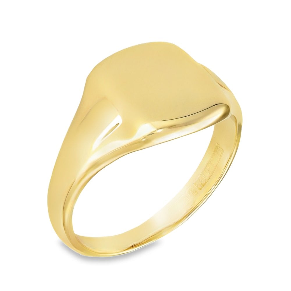 9ct Yellow Gold Cushion Signet Ring - Size V - 13mm