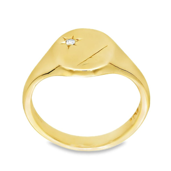 9ct Yellow Gold Oval Diamond Signet Ring - Size X - 14mm