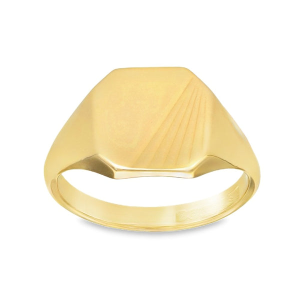 9ct Yellow Gold Octagonal Signet Ring - Size O - 12mm