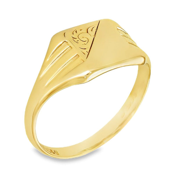 9ct Yellow Gold Half-Engraved Square Signet Ring - Size U - 10mm