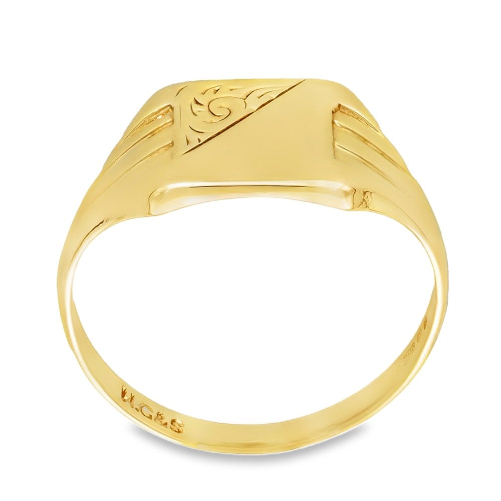 9ct Yellow Gold Half-Engraved Square Signet Ring - Size U - 10mm