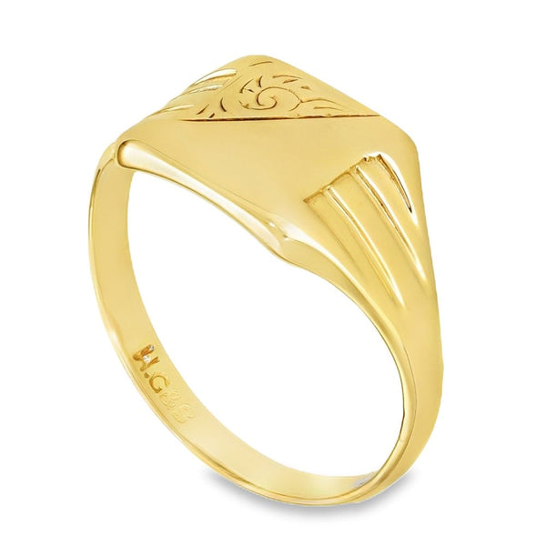 9ct Yellow Gold Half-Engraved Square Signet Ring - Size U - 10mm