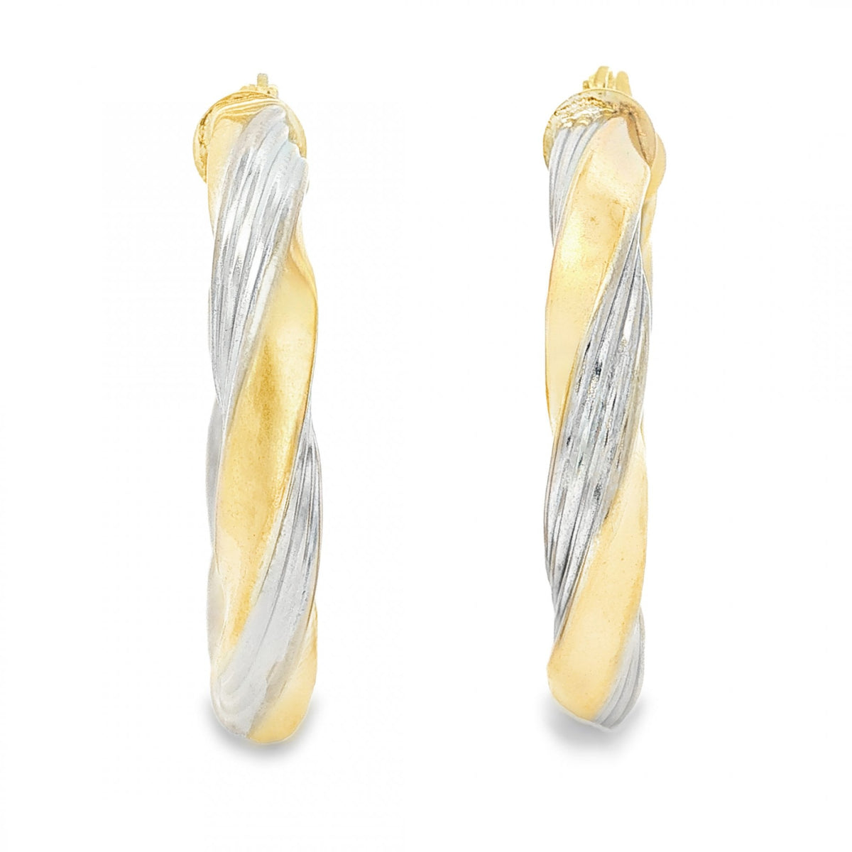 9ct Yellow & White Gold Twist Ribbon Hoop Earrings - 5x36x34mm