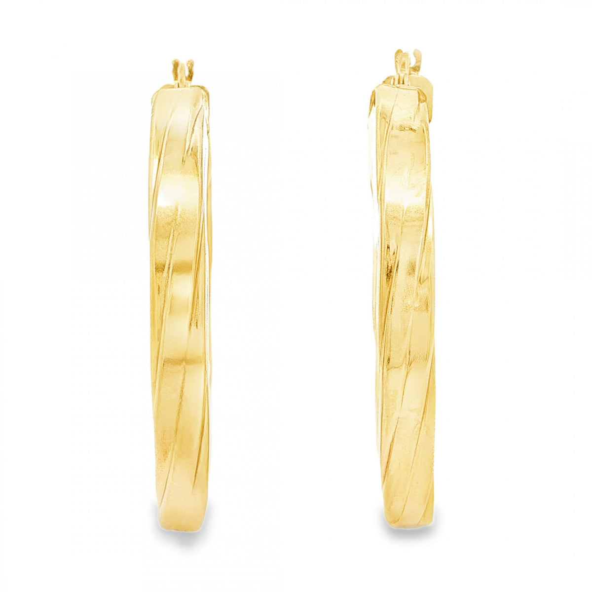 9ct Yellow Gold Square Twist Engraved Hoop Earrings -4.5x39x38mm