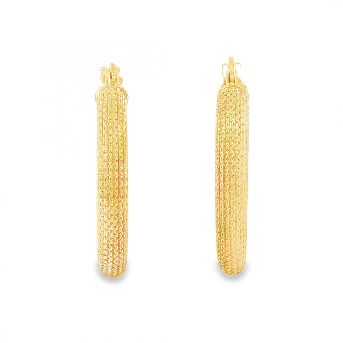 9ct Yellow Gold Patterned Tube Hoop Earrings - 3x22x21mm - 1.3g