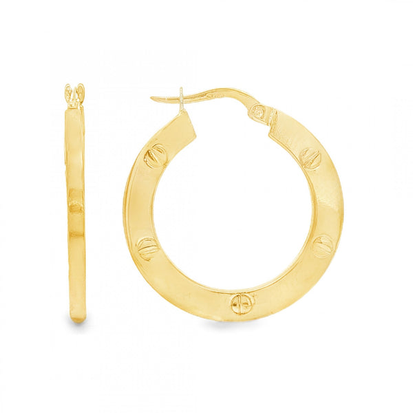 9ct Yellow Gold Screw-Engraved Hoop Earrings - 2x25x24mm - 3.0g
