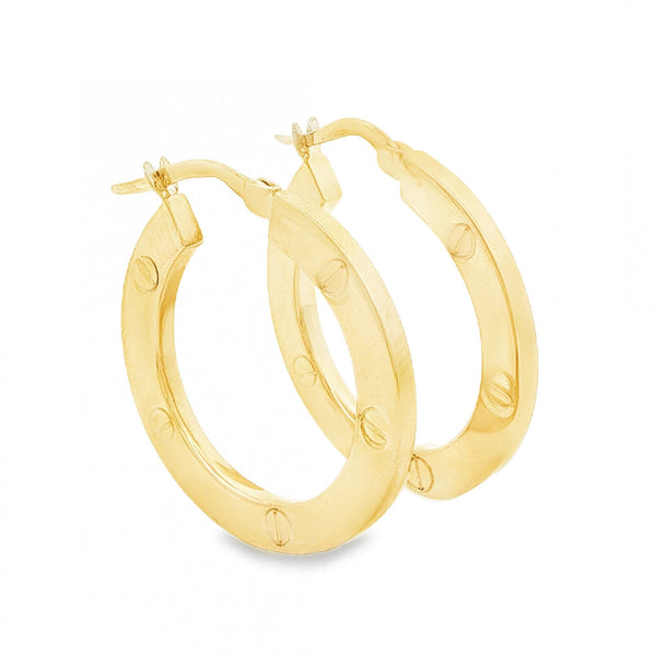 9ct Yellow Gold Screw-Engraved Hoop Earrings - 2x25x24mm - 3.0g