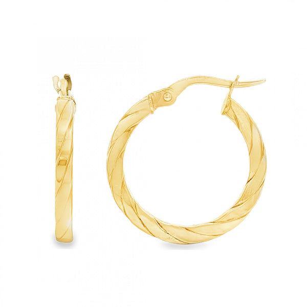 9ct Yellow Gold Twist Square Hoop Earrings - 2x21x20mm - 1.2g