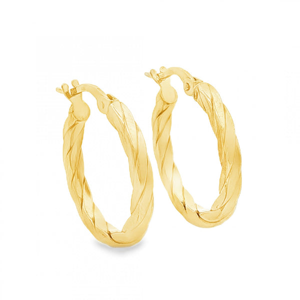 9ct Yellow Gold Twist Square Hoop Earrings - 2x21x20mm - 1.2g
