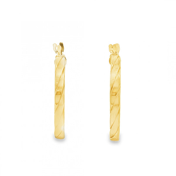 9ct Yellow Gold Twist Square Hoop Earrings - 2x21x20mm - 1.2g