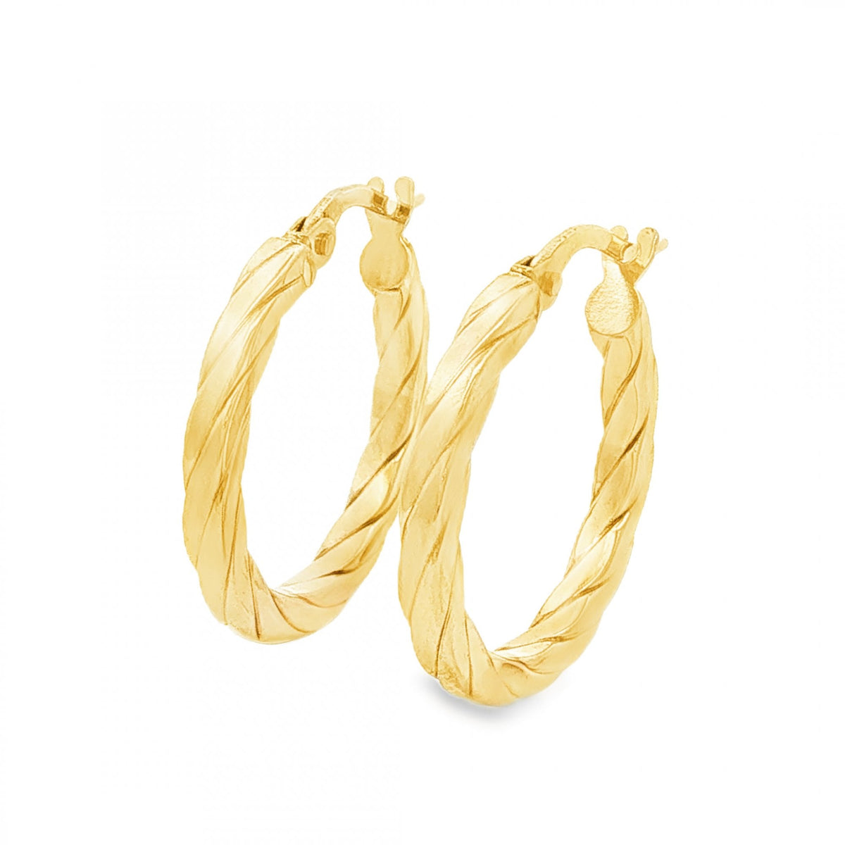 9ct Yellow Gold Twist Square Hoop Earrings - 2x21x20mm - 1.2g
