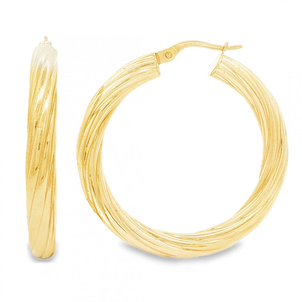 9ct Yellow Gold Round Twist Hoop Earrings - 4x36x34mm - 3.4g