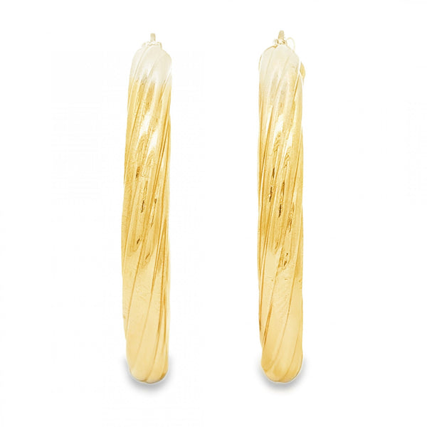 9ct Yellow Gold Round Twist Hoop Earrings - 4x36x34mm - 3.4g
