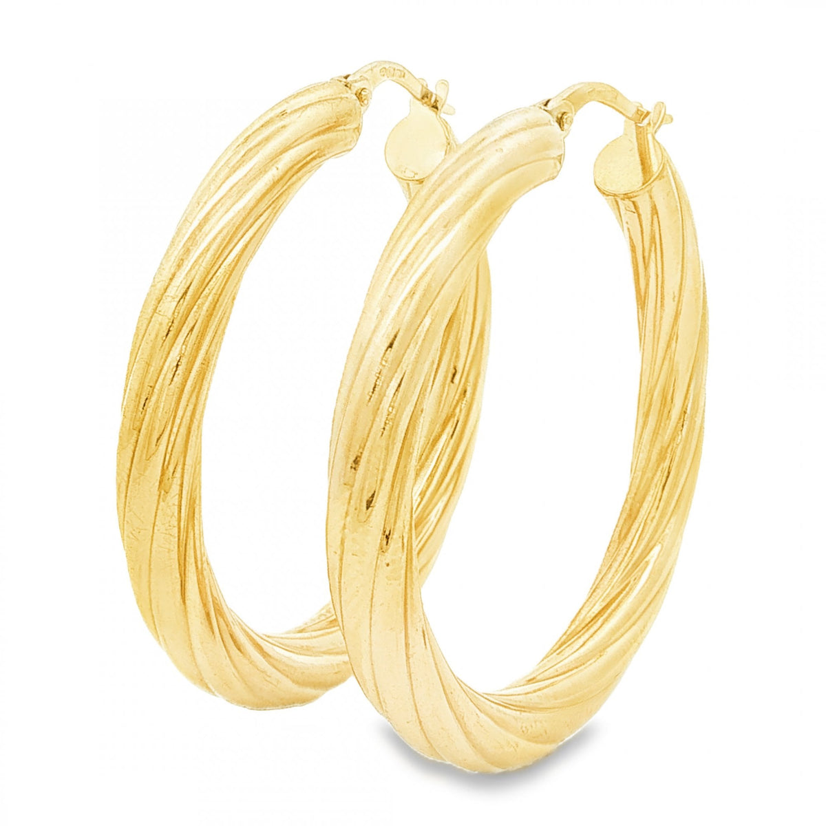 9ct Yellow Gold Round Twist Hoop Earrings - 4x36x34mm - 3.4g