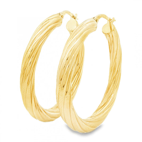 9ct Yellow Gold Round Twist Hoop Earrings - 4x36x34mm - 3.4g