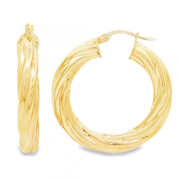 9ct Yellow Gold Hollow Tube Hoop Earrings - 4.5x30x29mm - 2.9g