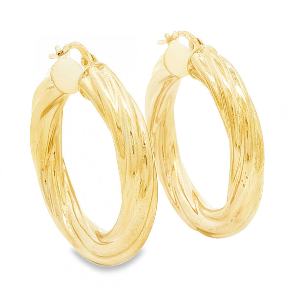 9ct Yellow Gold Hollow Tube Hoop Earrings - 4.5x30x29mm - 2.9g