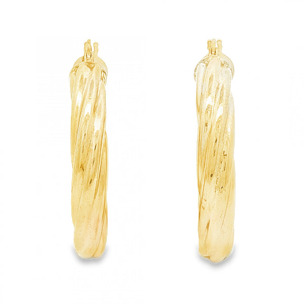 9ct Yellow Gold Hollow Tube Hoop Earrings - 4.5x30x29mm - 2.9g