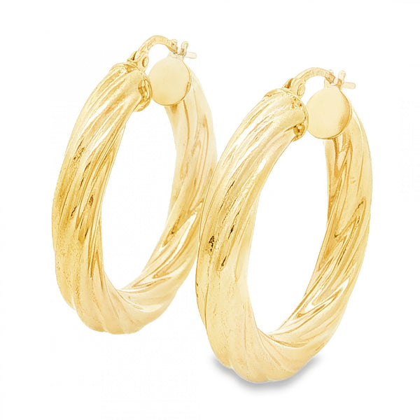 9ct Yellow Gold Hollow Tube Hoop Earrings - 4.5x30x29mm - 2.9g
