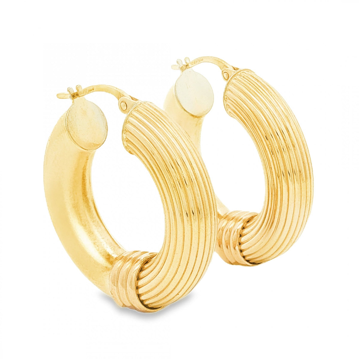 9ct Yellow Gold Patterned Hoop Earrings - 7x27x26mm - 4.5g