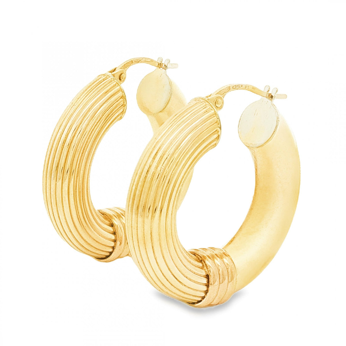 9ct Yellow Gold Patterned Hoop Earrings - 7x27x26mm - 4.5g