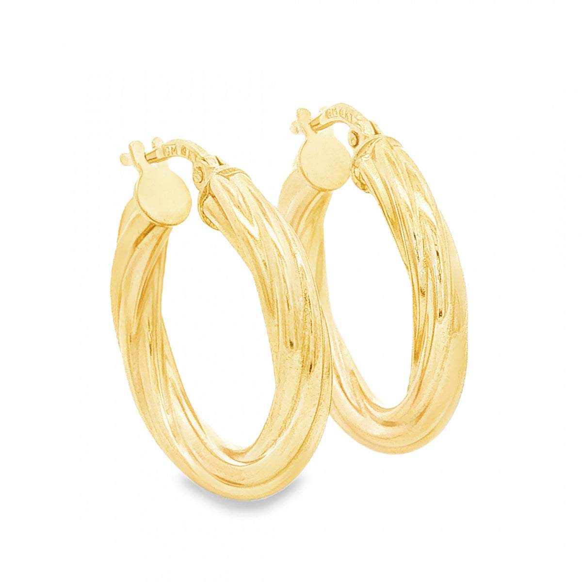 9ct Yellow Gold Twist Tube Hoop Earrings - 3.5x23x23mm - 2.0g